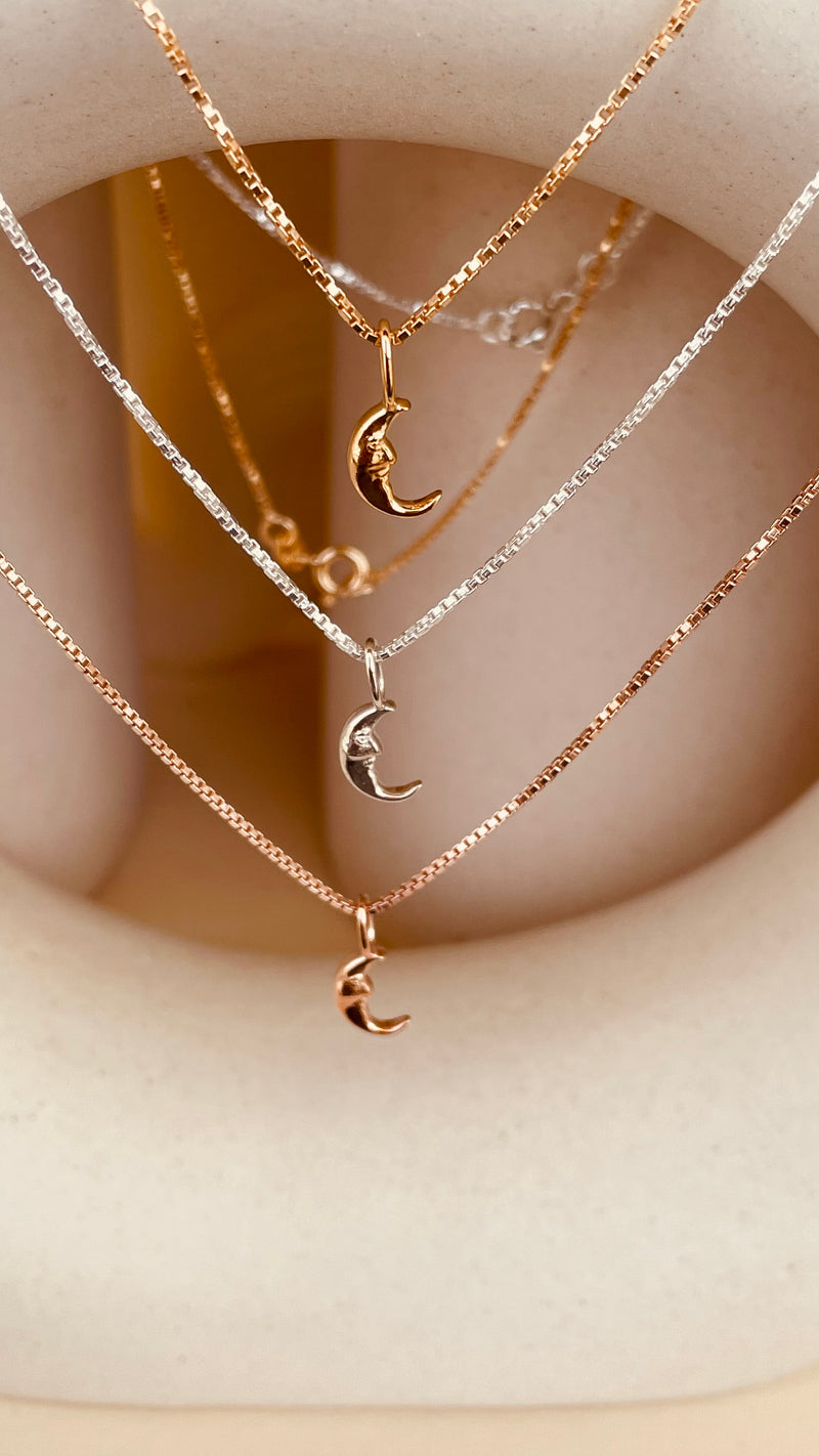 Crescent Moon Necklace with Box Chain