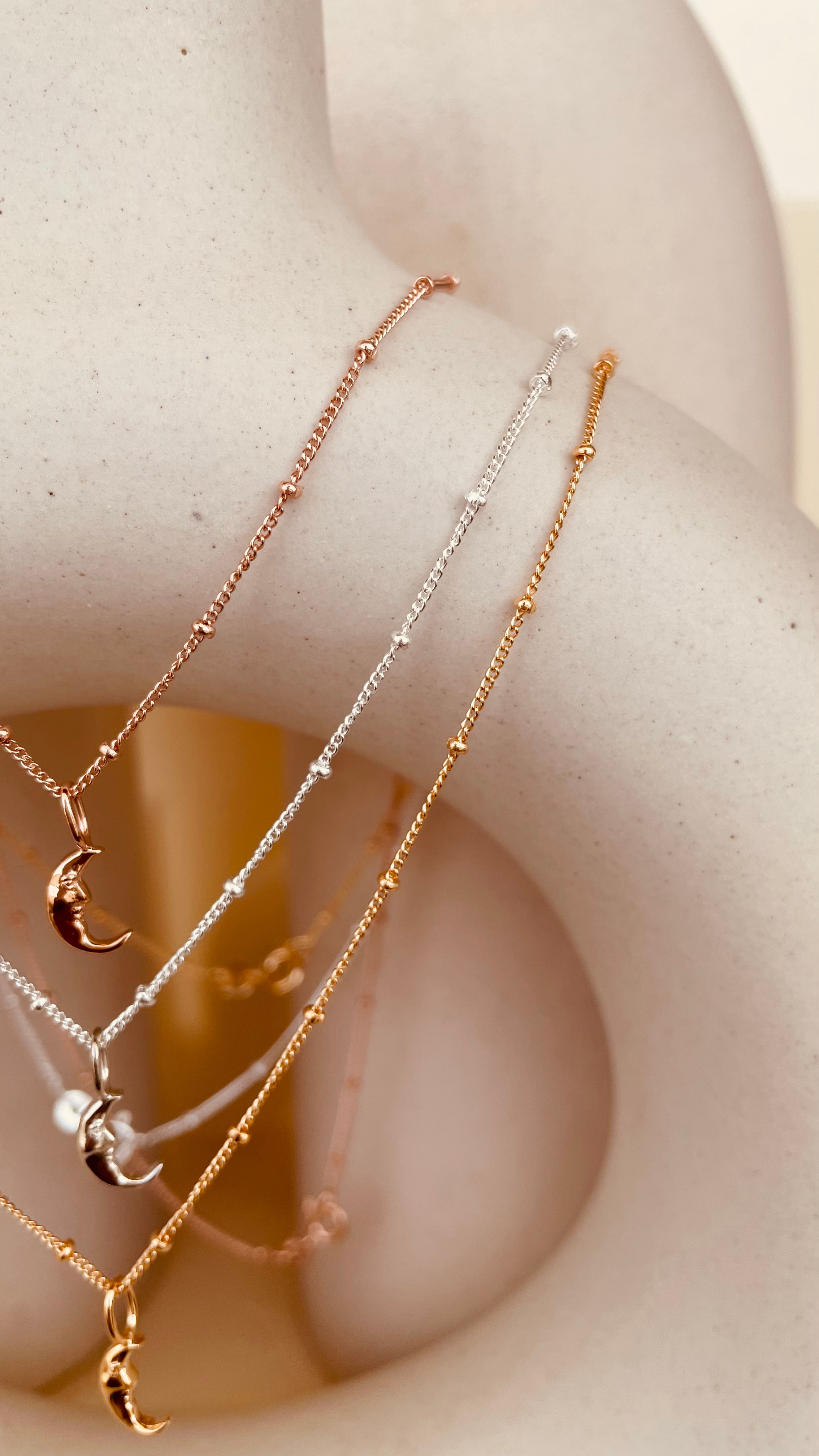 Crescent Moon Necklace with Satellite Chain - Octonov 