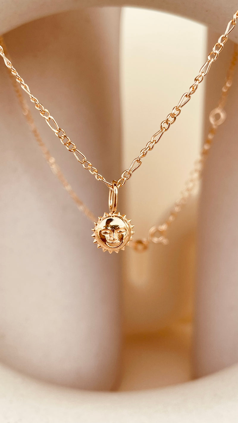 Dainty Steller Sun Charm Necklace with Figaro Chain
