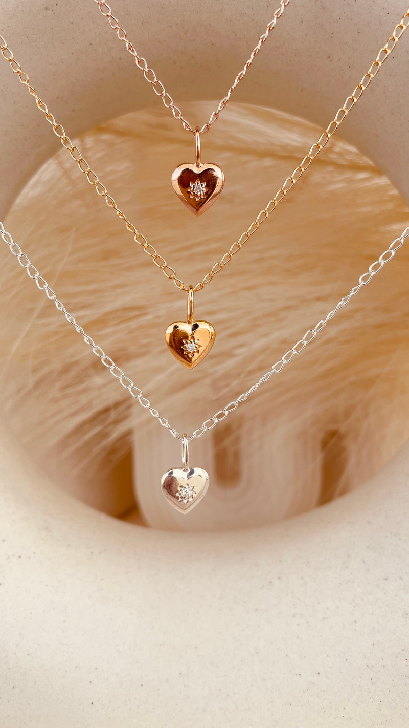 Dainty Vintage Heart Necklace with Cable Chain