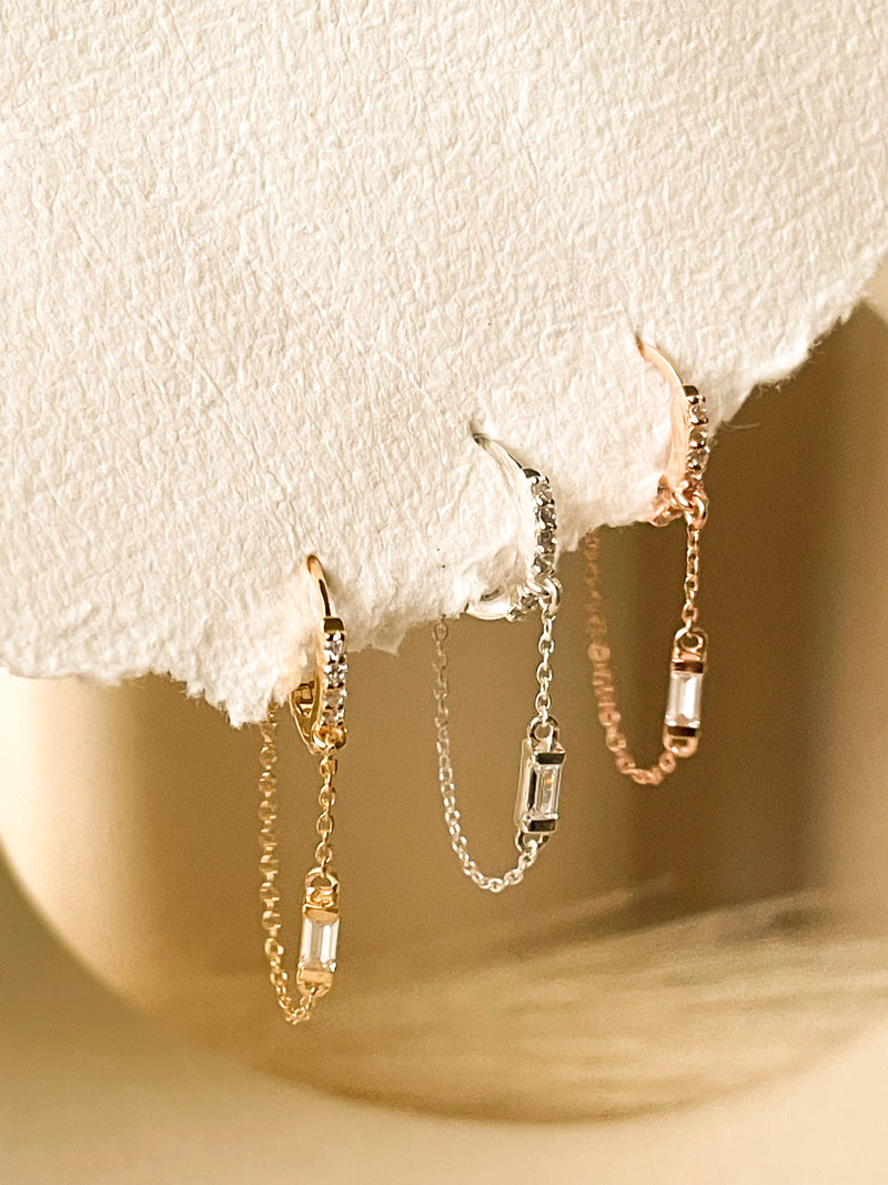Statement Baguette Hoops with chain