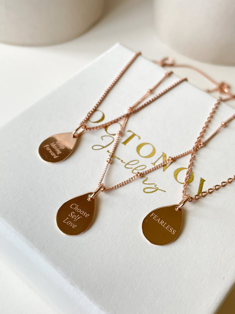 Personalised Affirmations Teardrop Necklace