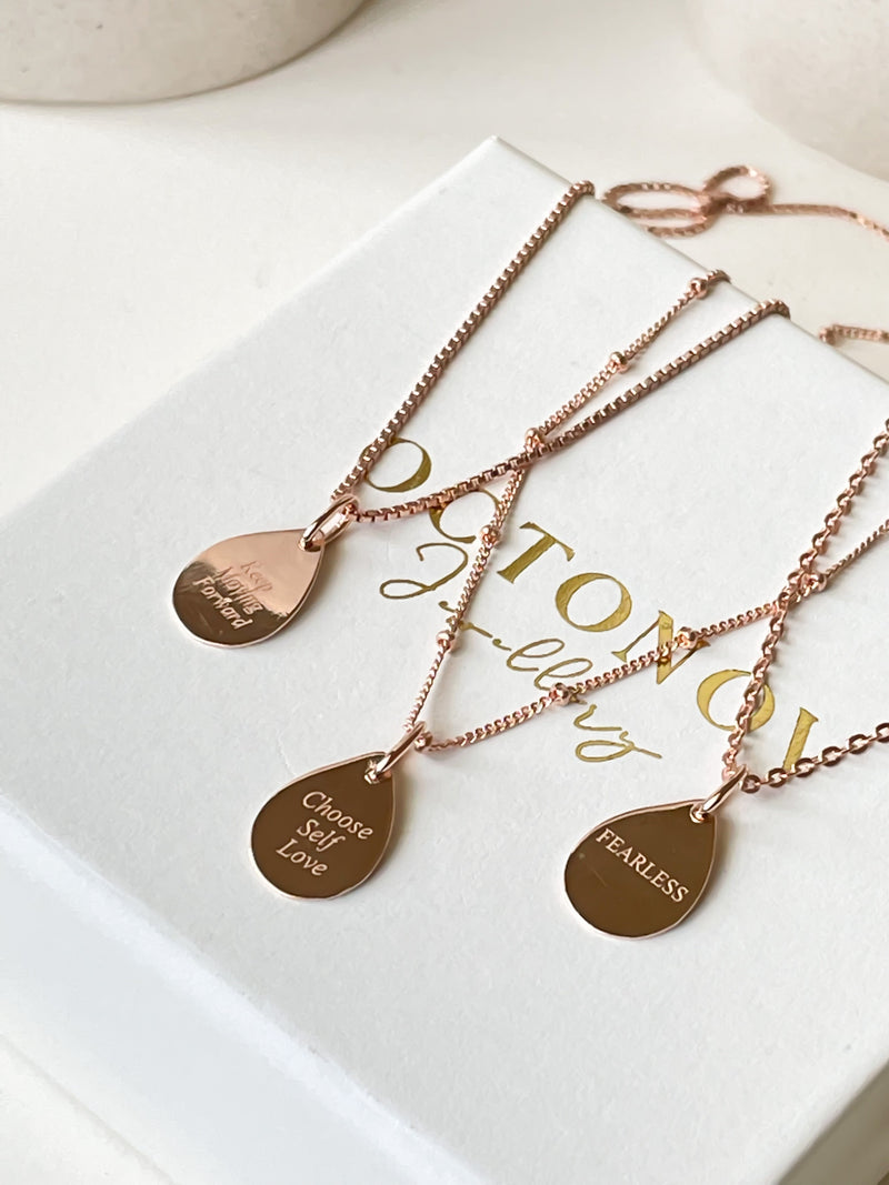 Personalised Affirmations Teardrop Necklace