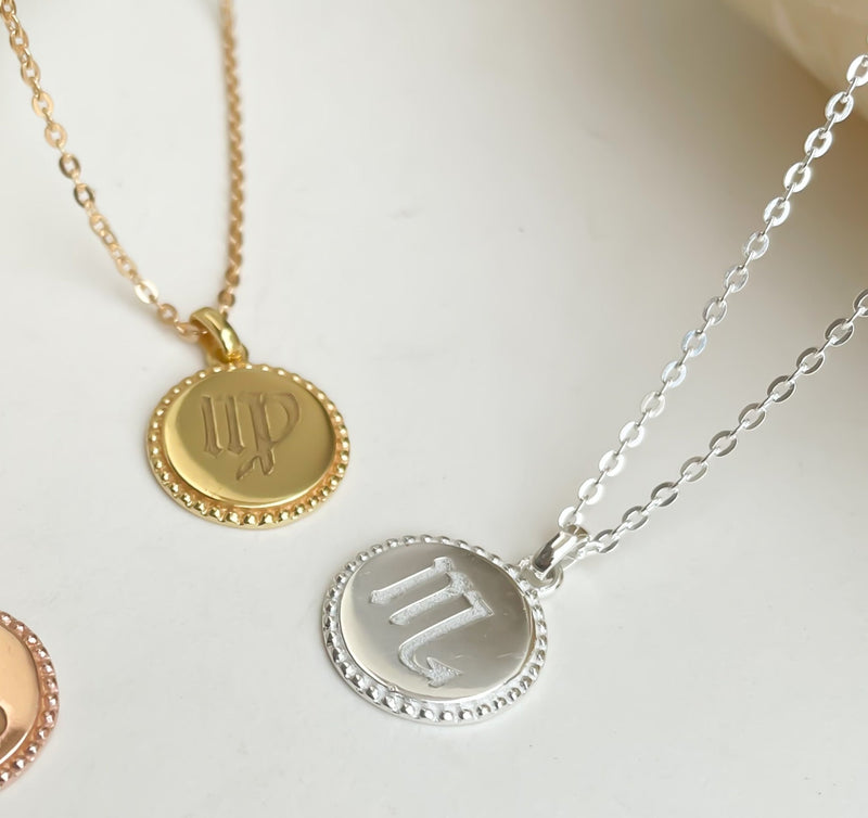 Engraved Zodiac and Astrological Symbol Necklace