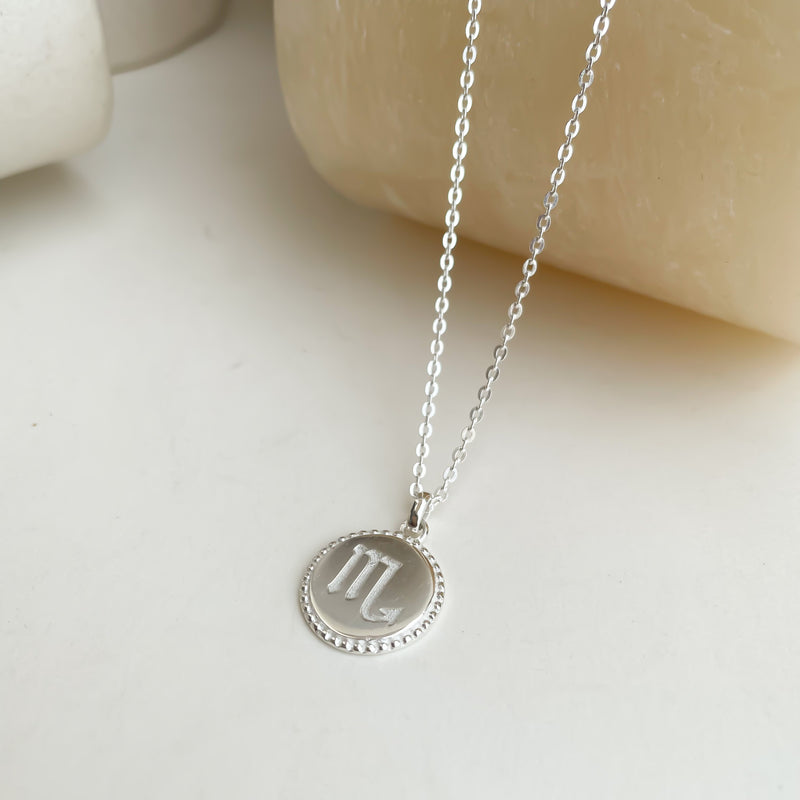 Engraved Zodiac and Astrological Symbol Necklace