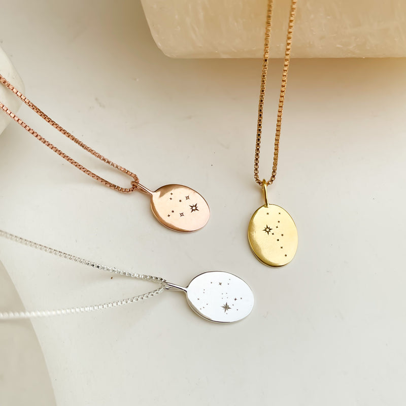 Engraved Zodiac Constellation Necklace, Personalised Zodiac Signs Necklace