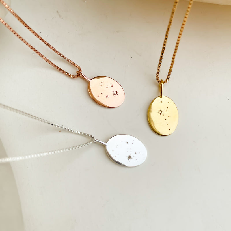 Engraved Zodiac Constellation Necklace, Personalised Zodiac Signs Necklace